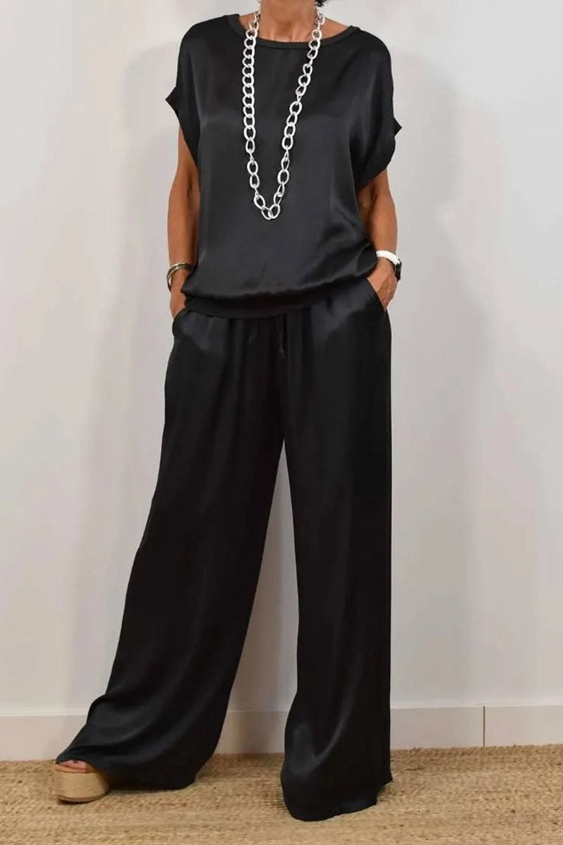 Short-Sleeve Button-Down + Wide-Leg Pants Set 13