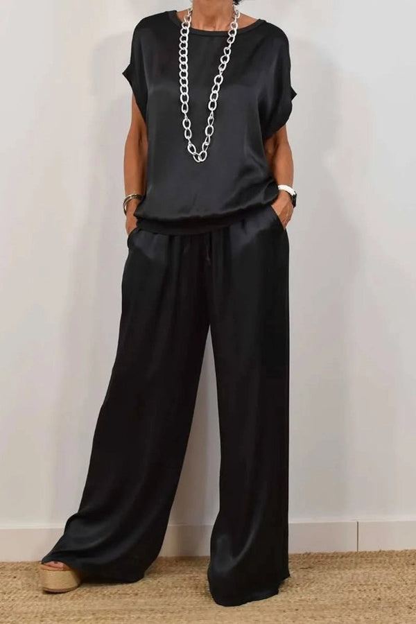 Short-Sleeve Button-Down + Wide-Leg Pants Set 13