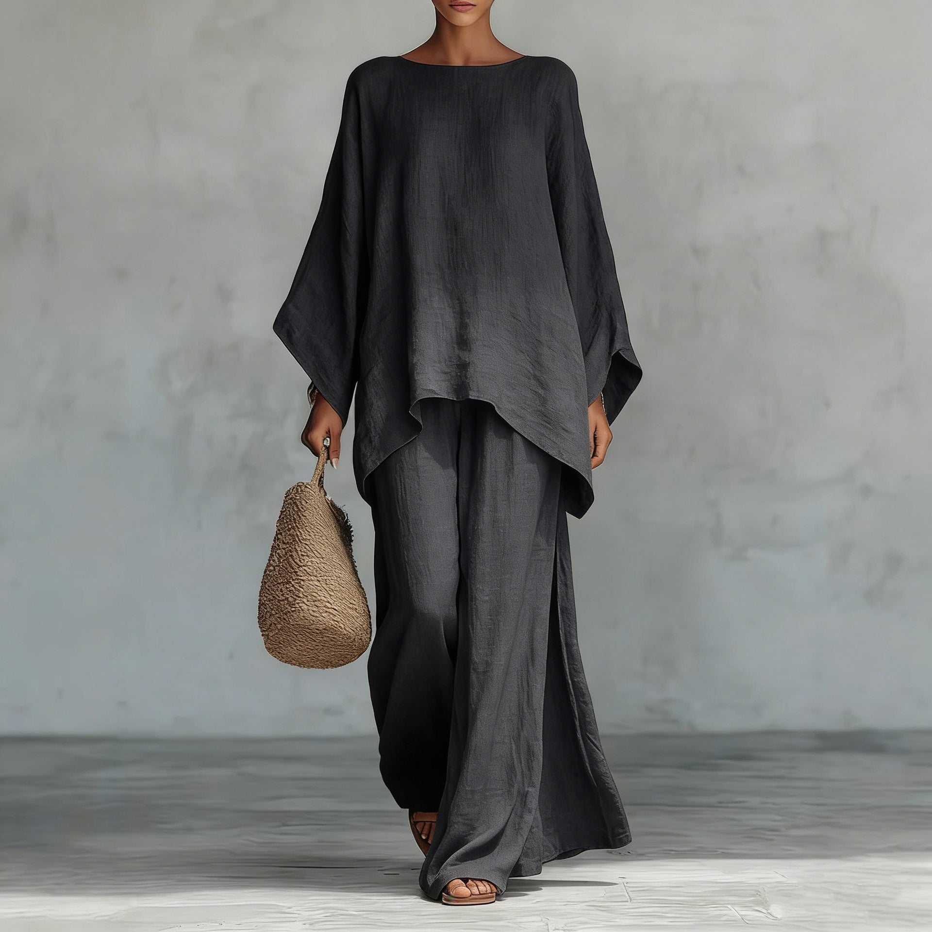 Minimalist Long-Sleeve Top + Wide-Leg Pants Set Secondary image