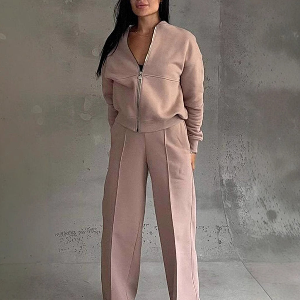 Zip Jacket + Wide-Leg Pants Set 16