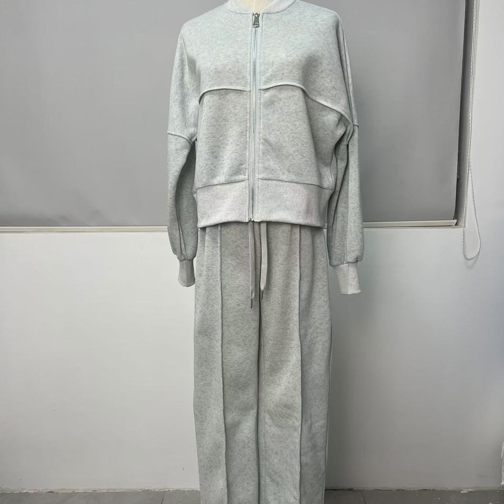 Zip Jacket + Wide-Leg Pants Set 7