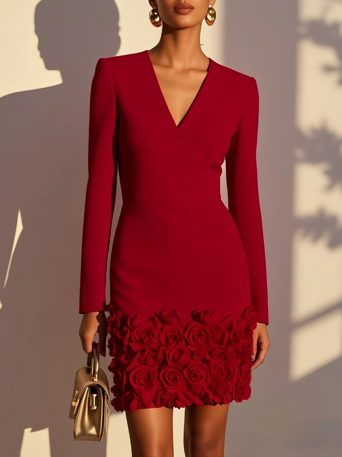 3D-Floral V-Neck Bodycon/A-Line Midi 8