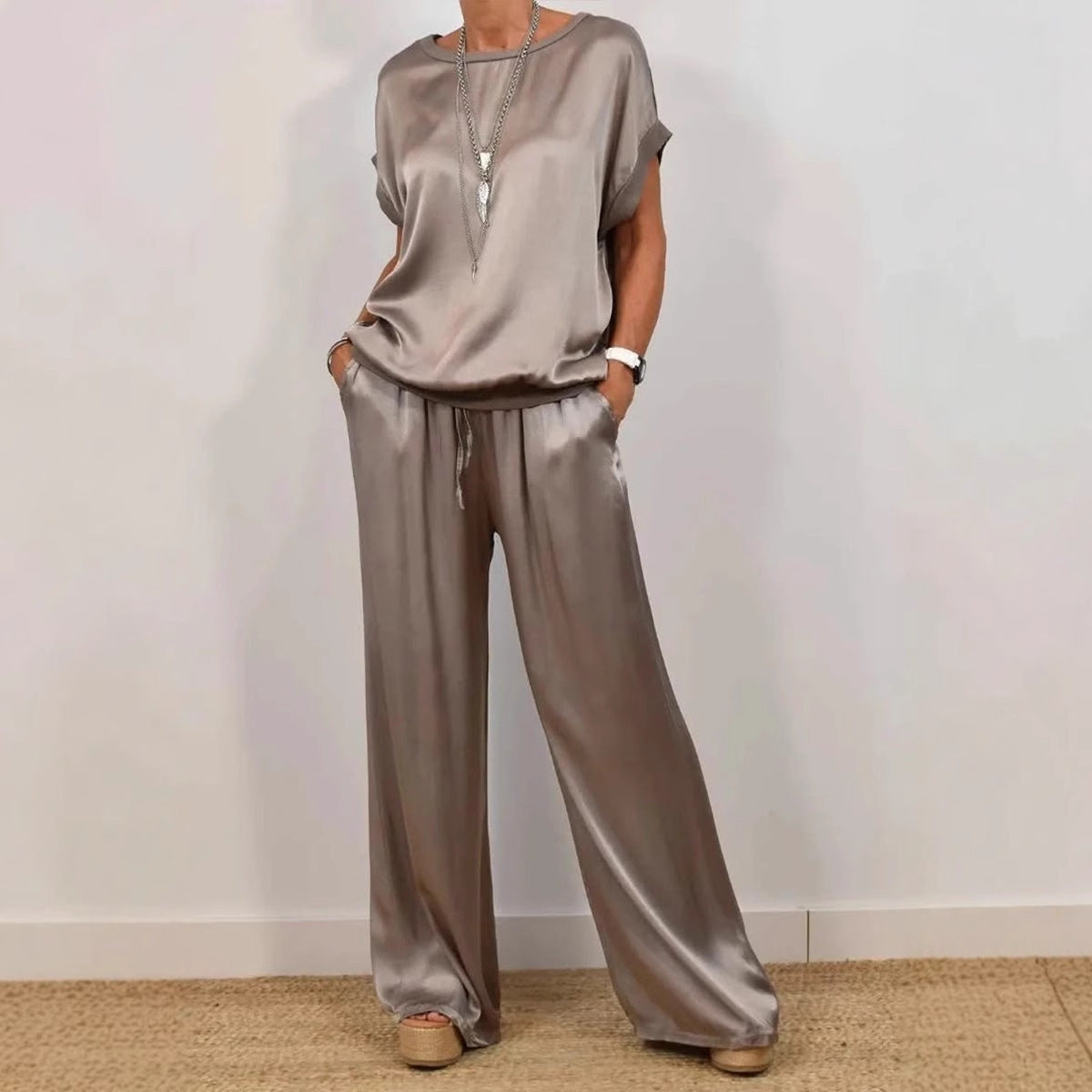Short-Sleeve Button-Down + Wide-Leg Pants Set 7