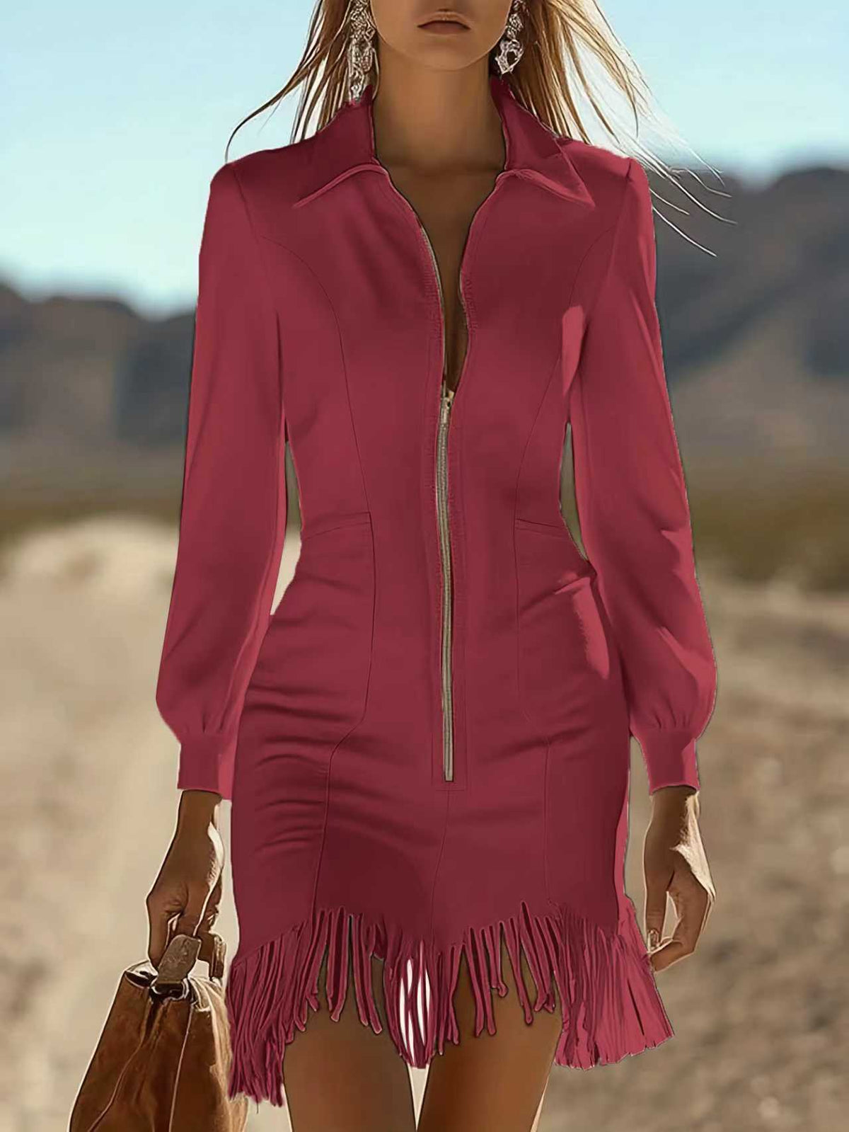Western Suede Fringe Zip-Front Mini 10