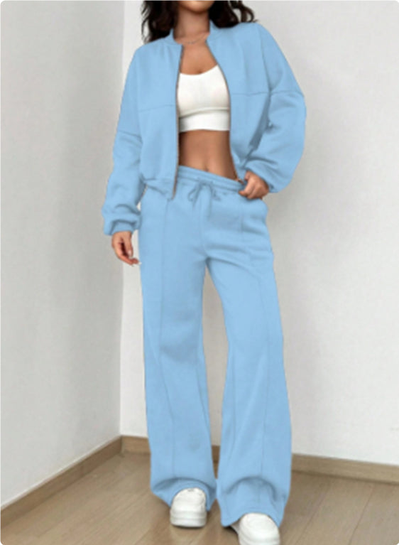 Zip Jacket + Wide-Leg Pants Set 5