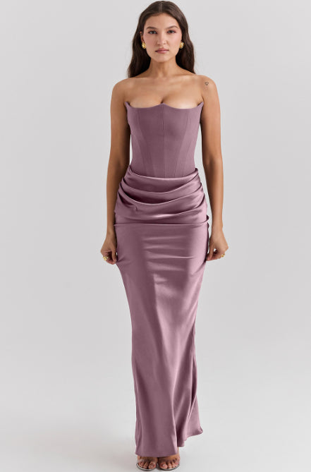 Strapless Corset Draped Maxi