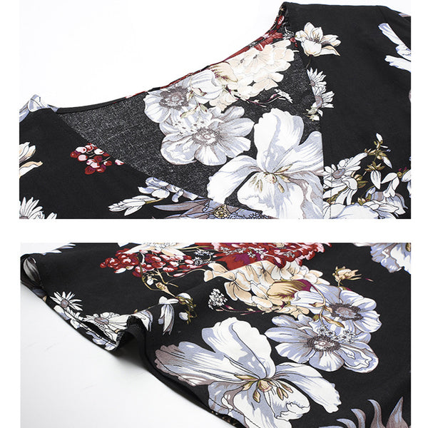 Floral V-Neck Elastic-Waist Beach Dress 2