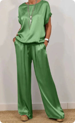 Short-Sleeve Button-Down + Wide-Leg Pants Set 10