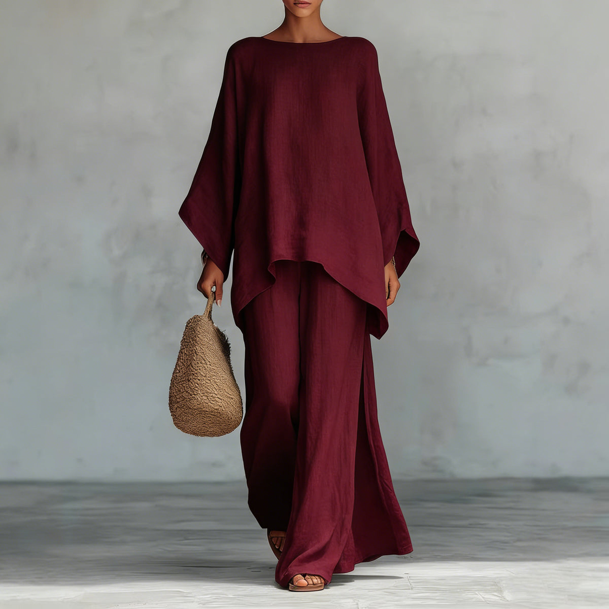Minimalist Long-Sleeve Top + Wide-Leg Pants Set