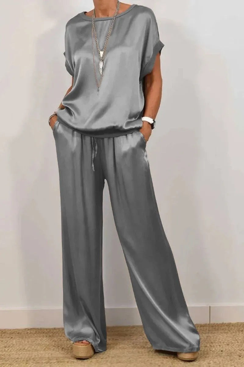 Short-Sleeve Button-Down + Wide-Leg Pants Set 12