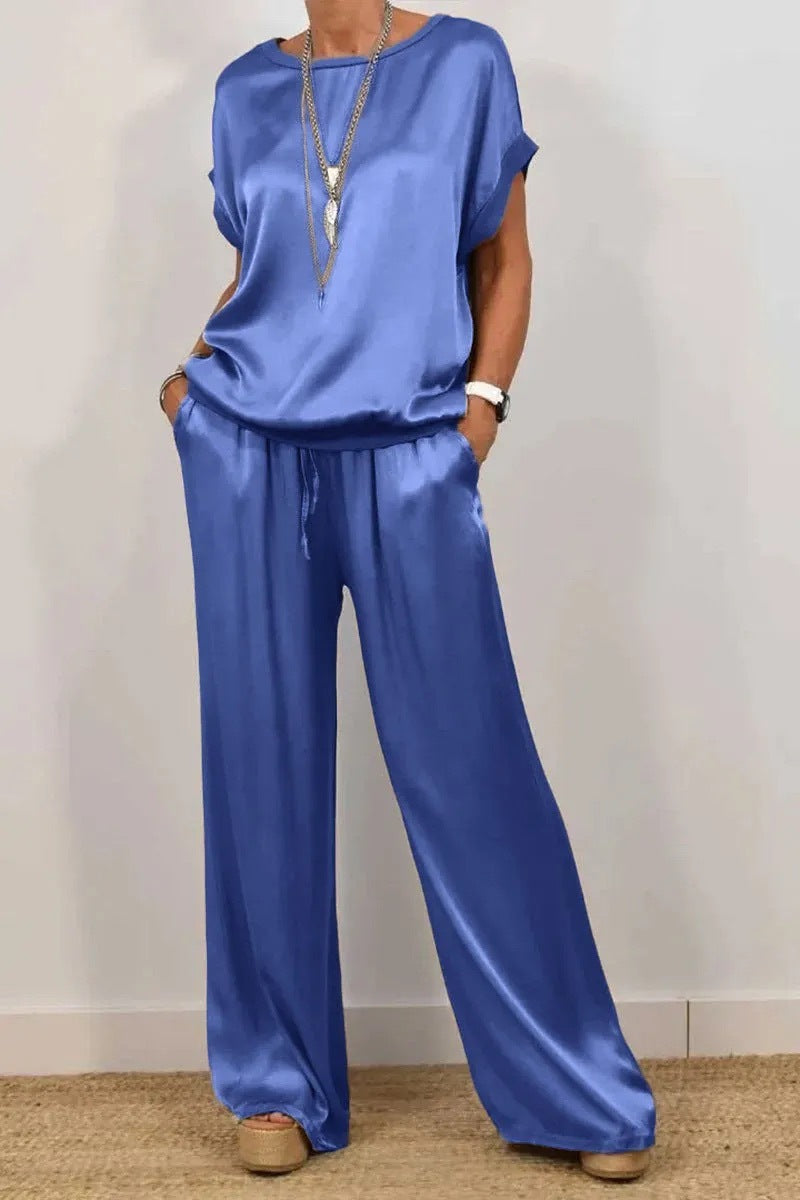Short-Sleeve Button-Down + Wide-Leg Pants Set 14