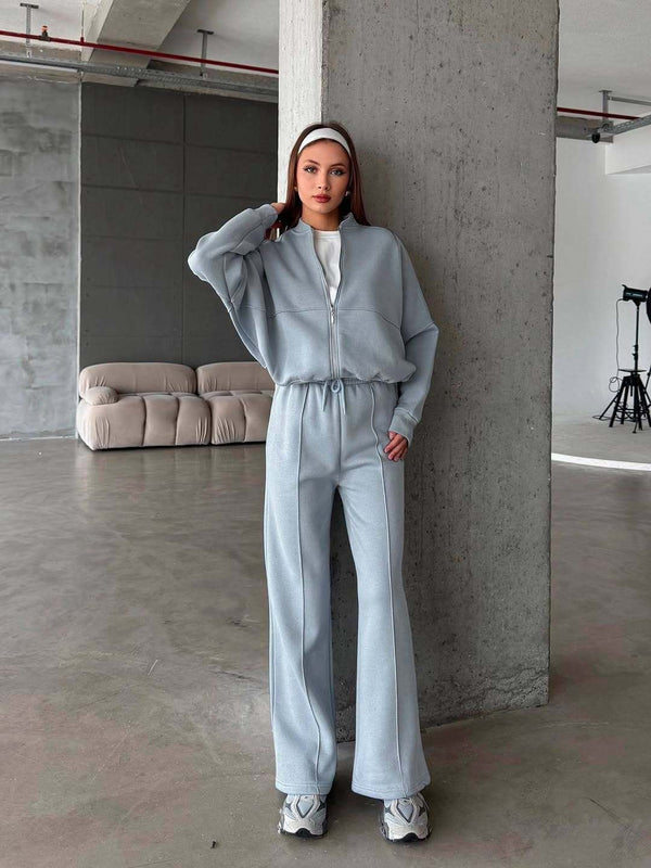 Zip Jacket + Wide-Leg Pants Set 2