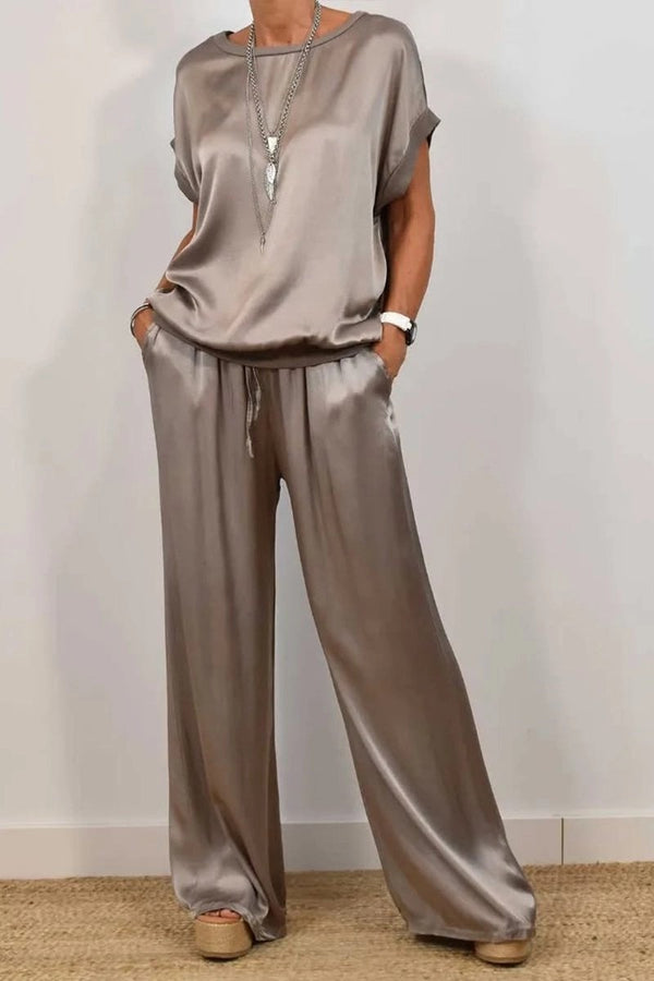 Short-Sleeve Button-Down + Wide-Leg Pants Set
