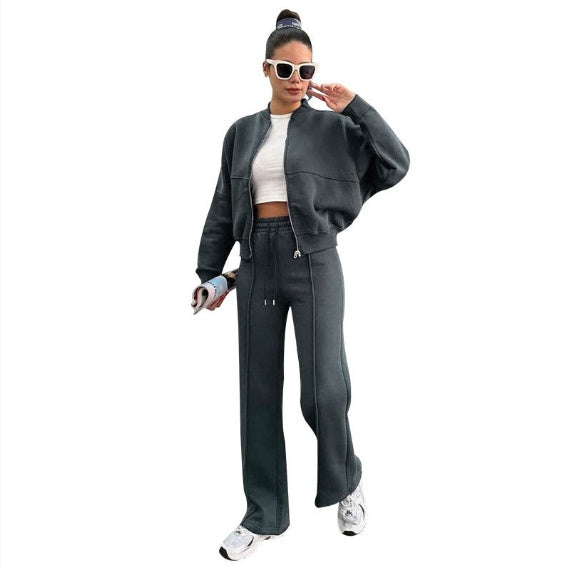 Zip Jacket + Wide-Leg Pants Set 9